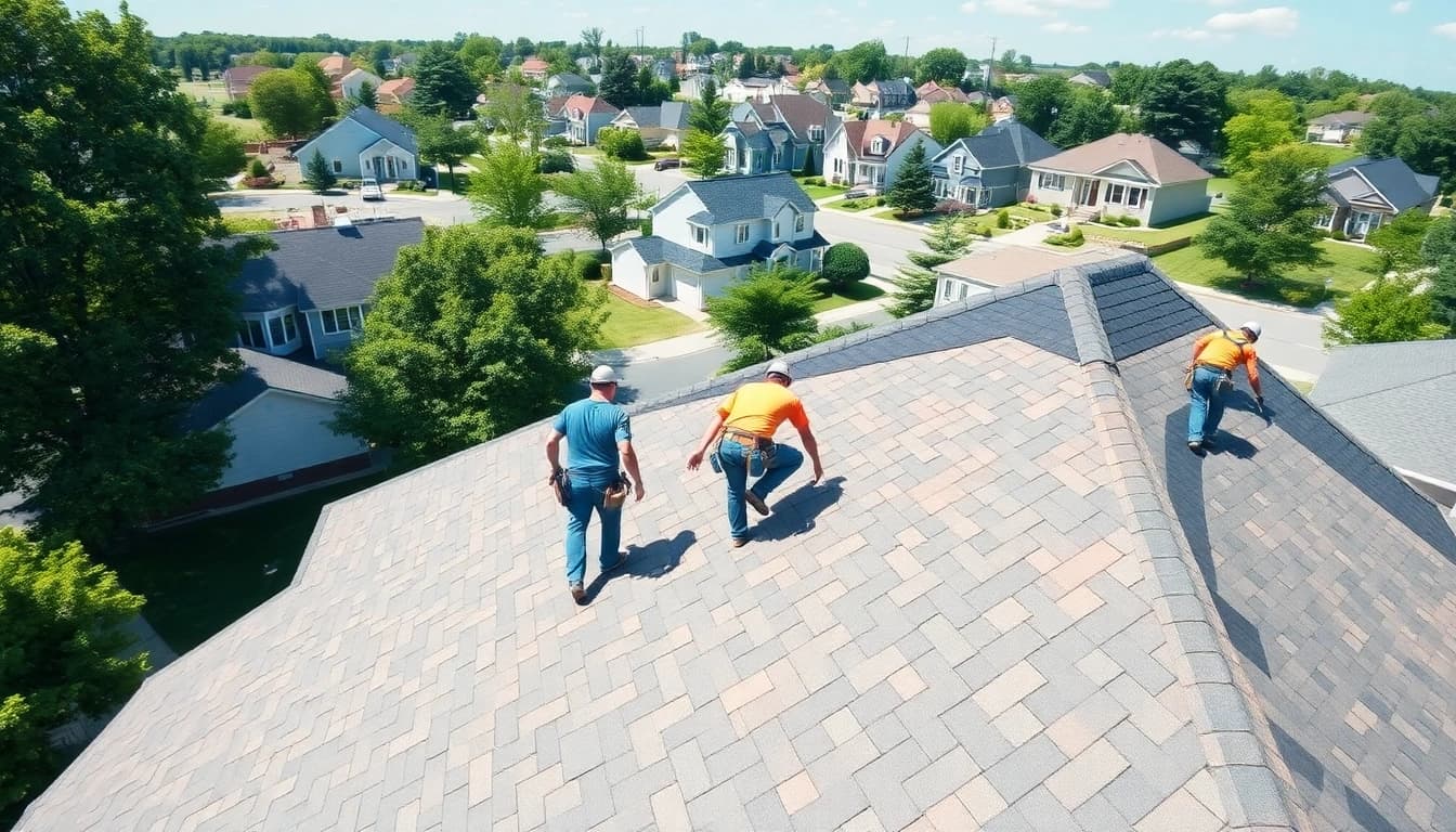 Roofing team working on a house in South Jersey, showcasing quality craftsmanship.