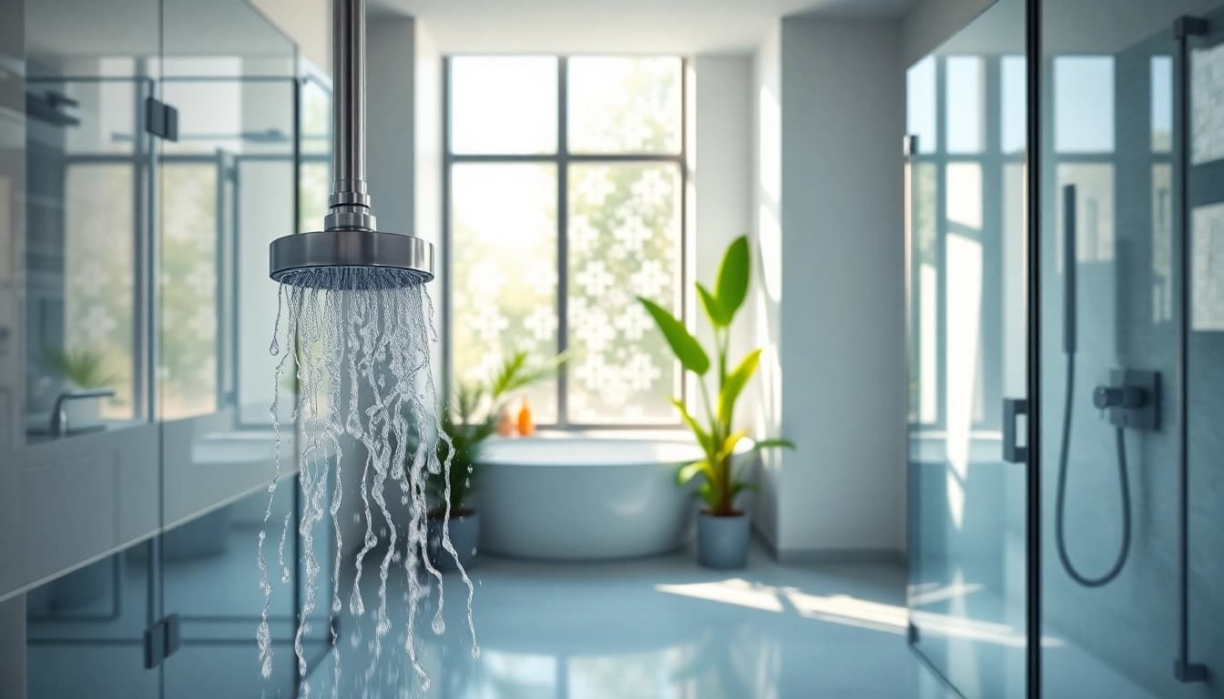 Experience elegant showers in a modern bathroom with sleek design and lush greenery.