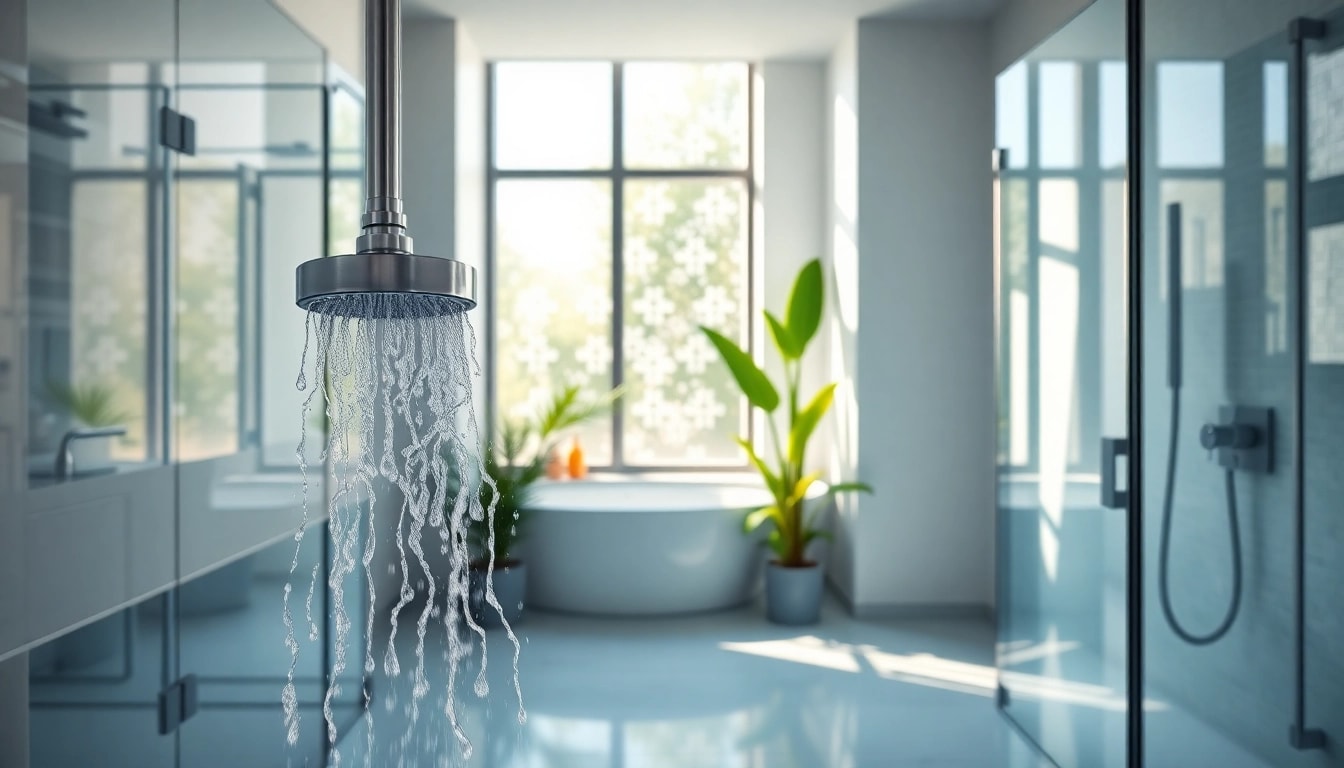 Experience elegant showers in a modern bathroom with sleek design and lush greenery.