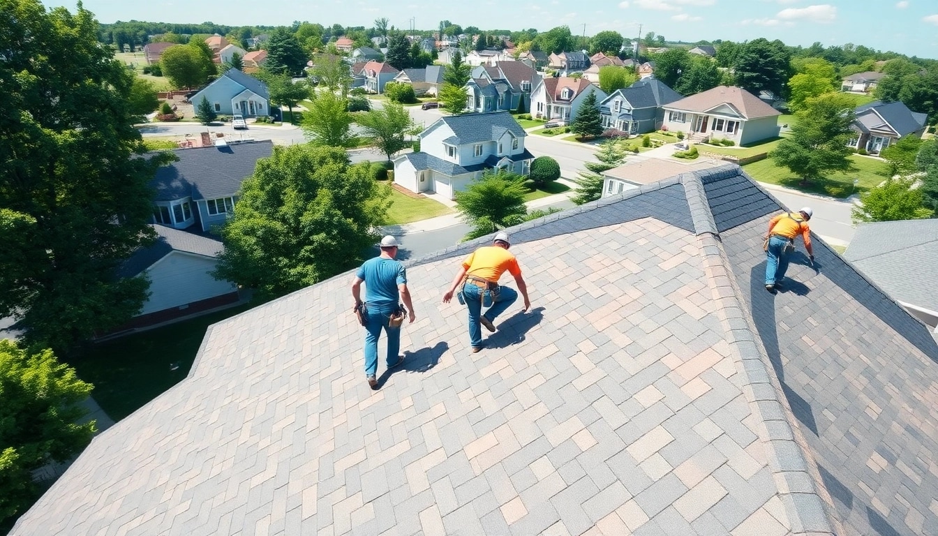 Roofing team working on a house in South Jersey, showcasing quality craftsmanship.