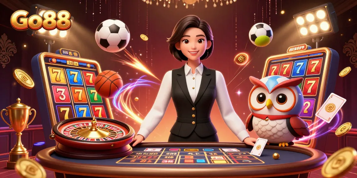 Engage in thrilling baccarat gameplay at Go 88 with an experienced Asian dealer and charming owl assistant.