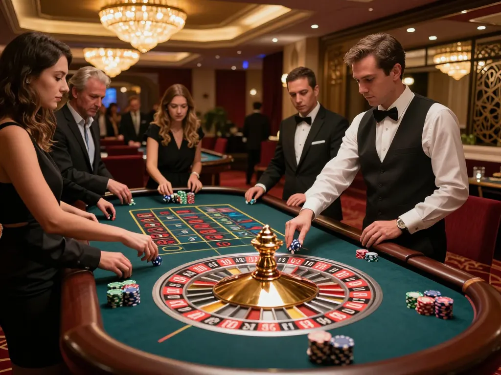 Players engage in betting at the TRANG CHỦ TR88 roulette table in a vibrant casino setting.