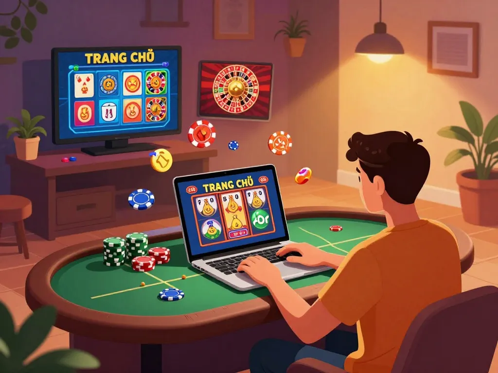 Engaged user exploring TRANG CHỦ G28 in a cozy home casino environment