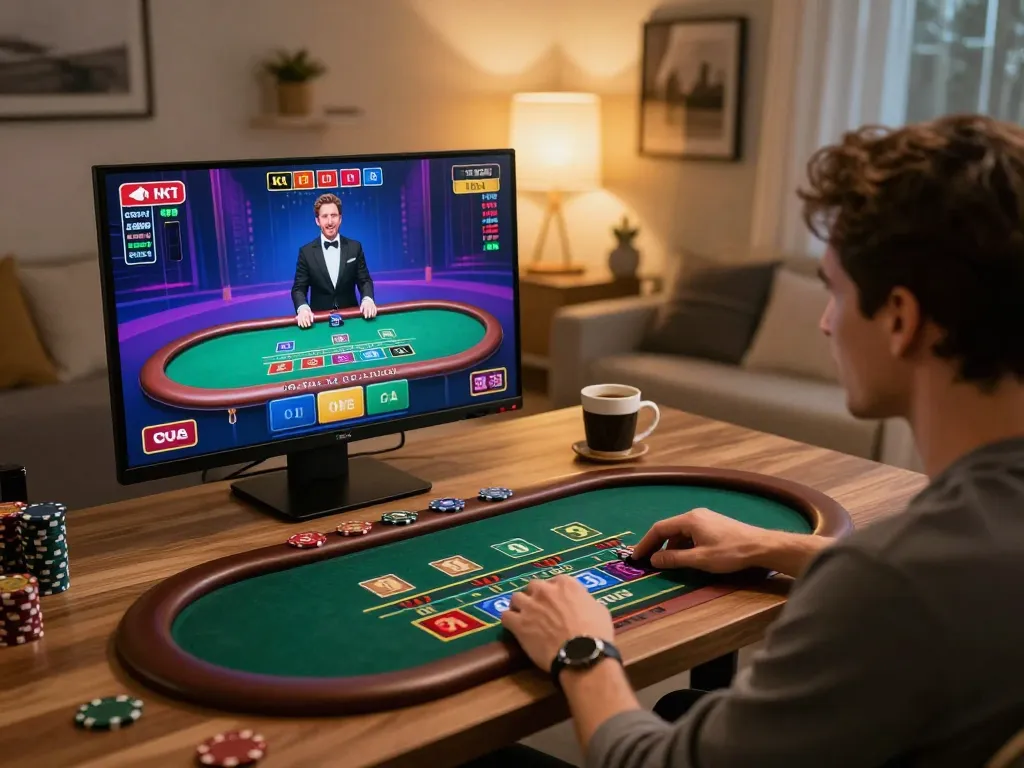 Player enjoying S666 online casino blackjack at home, dynamic gameplay with live dealer.