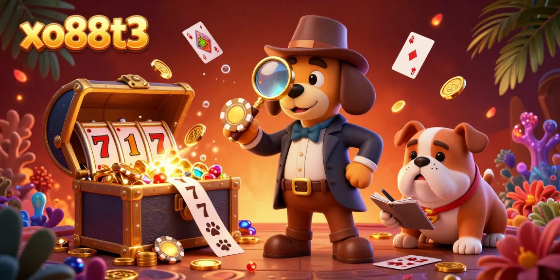 Engage in thrilling gambling action with the xo88t3 detective uncovering poker chip clues amidst vibrant casino elements.