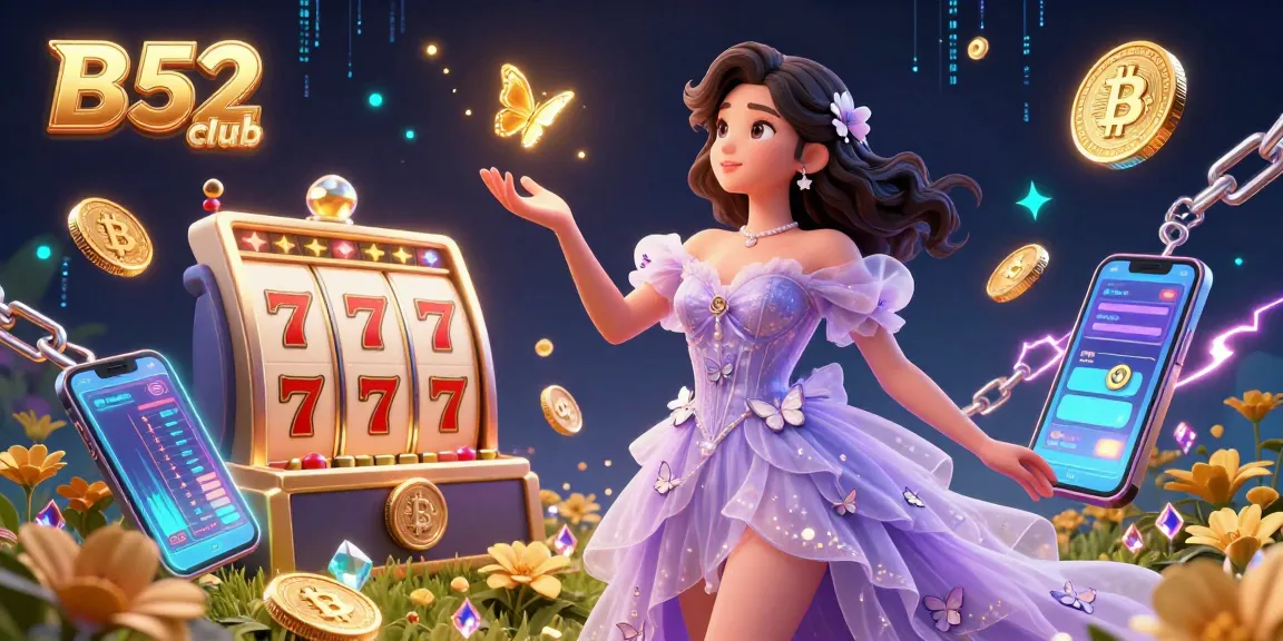 B52 club showcases vibrant slot games with stunning visuals and dynamic elements in this immersive 3D illustration.