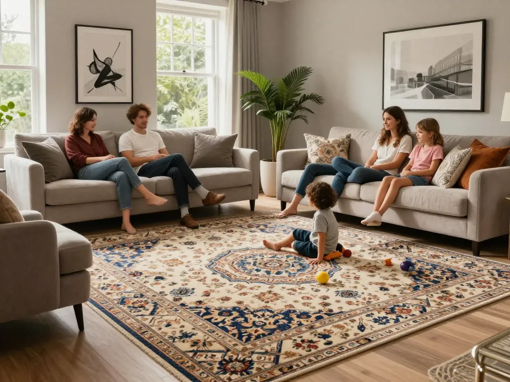 Luxury carpets London enhancing a cozy family living room ambiance.