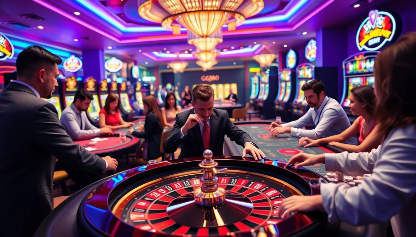 Experience excitement at GG888's vibrant casino tables with players enjoying diverse games.