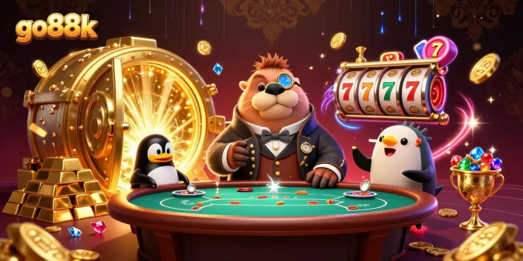 Join the thrilling action at go88k with a jolly walrus and friends in an exciting underwater poker game.