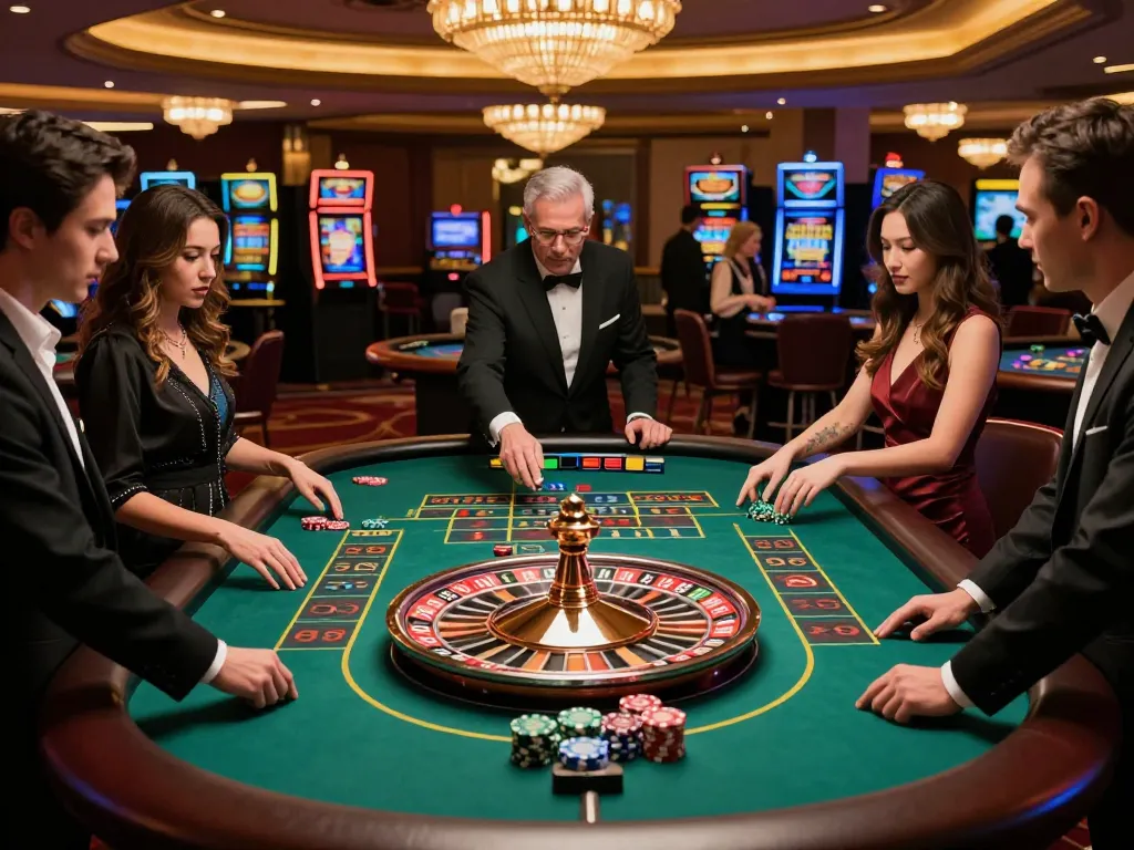 Players enjoy roulette action at TG88 casino, amidst vibrant atmosphere and expert croupiers.