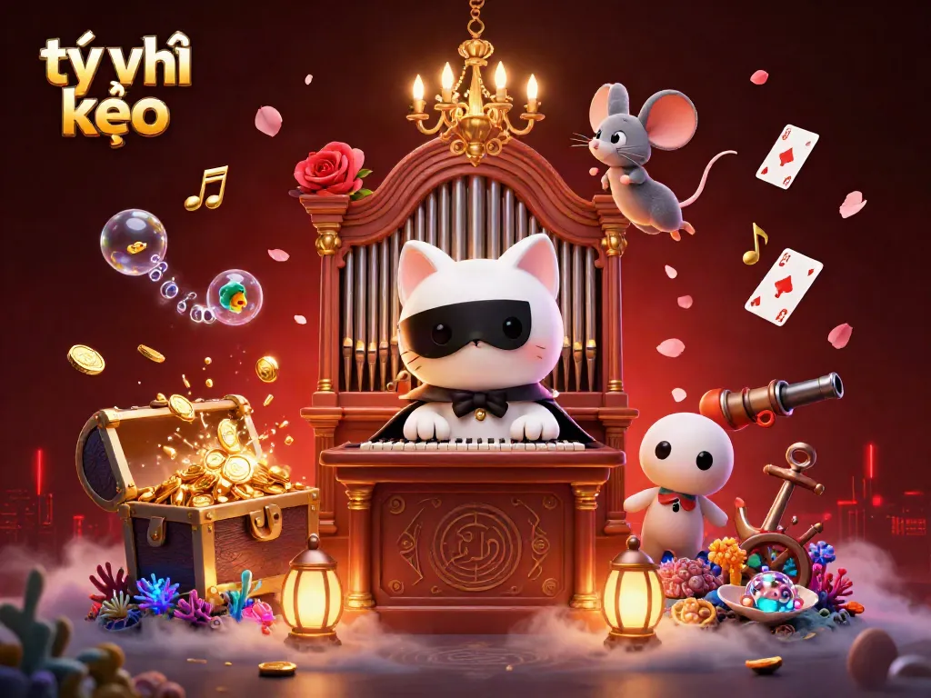 Experience tỷ lệ kèo betting opportunities with a vibrant casino-themed illustration featuring playful characters and dynamic elements.