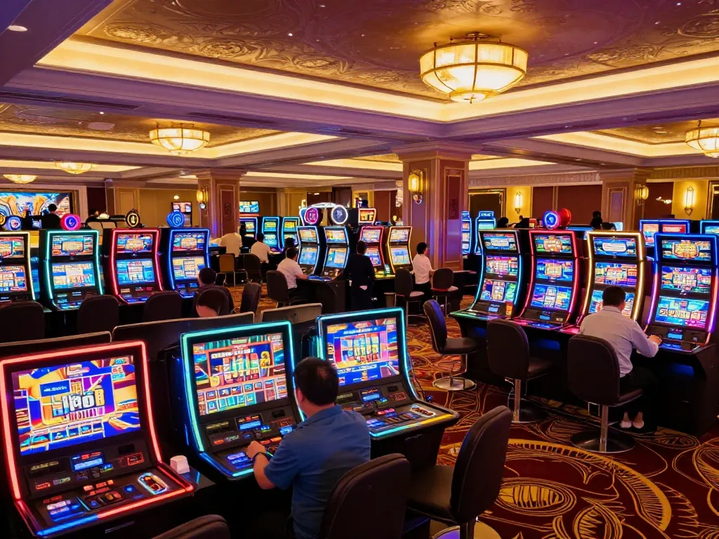 Players enjoying vibrant slots on the TRANG CHỦ CM88 casino floor, capturing excitement and entertainment.