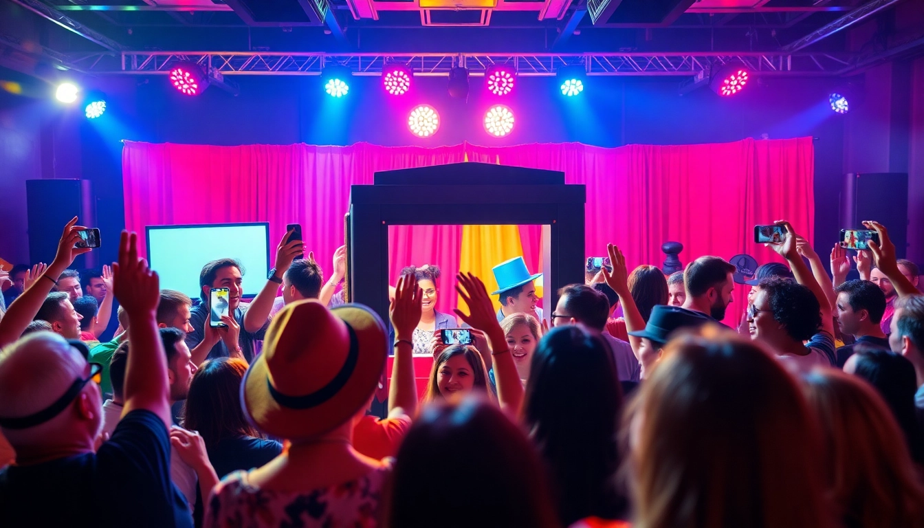 Engage with a lively photo booth rental at a vibrant event, capturing fun and laughter.