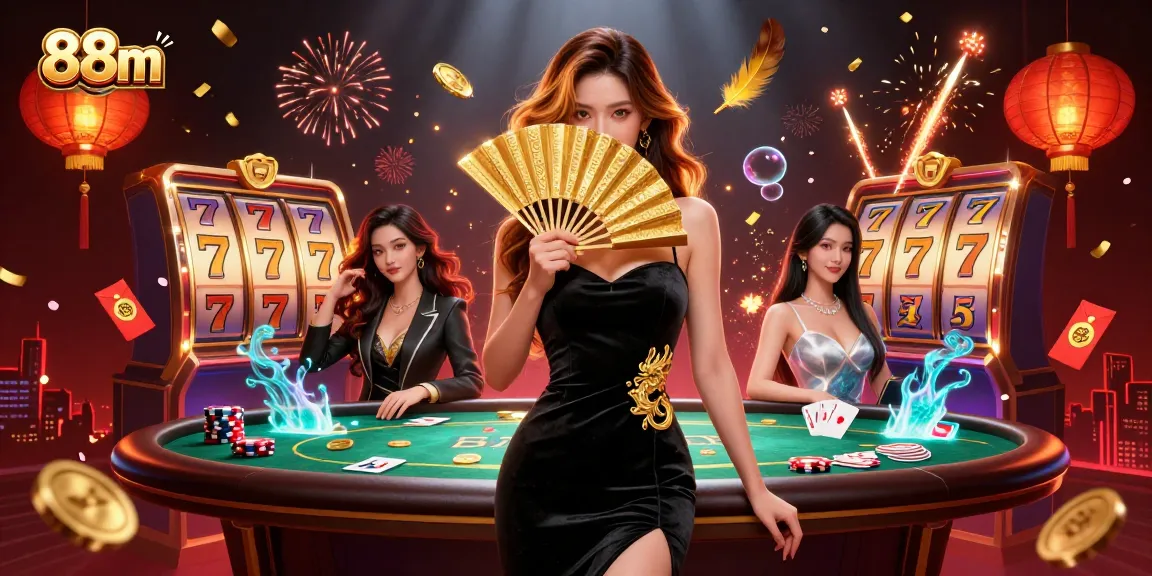 Experience thrilling slot action with 88m as stunning characters engage in a vibrant casino scene.