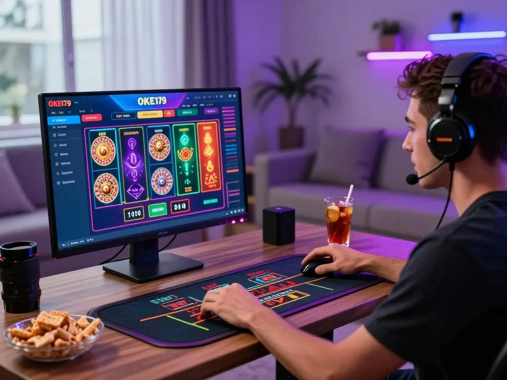 Engaging online gaming scene at https://oke179.xyz/ with a player immersed in live casino action.