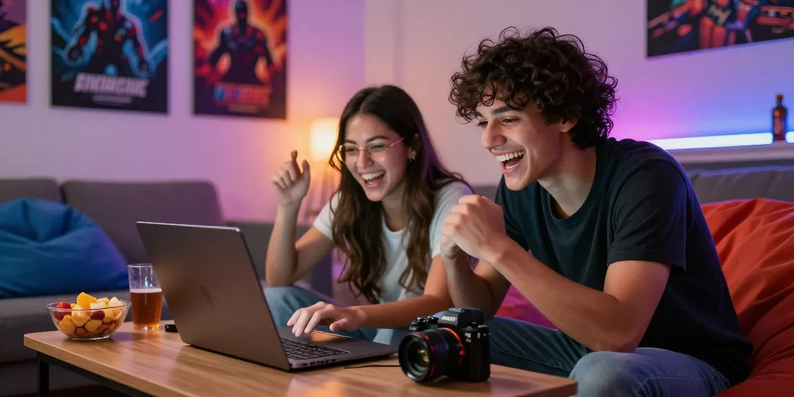 Friends enjoying sex games online in a cozy gaming setup with vibrant lights