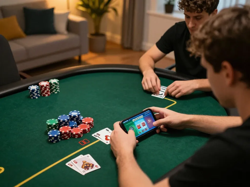 Players enjoy exciting poker action with nk88 app in cozy home setting
