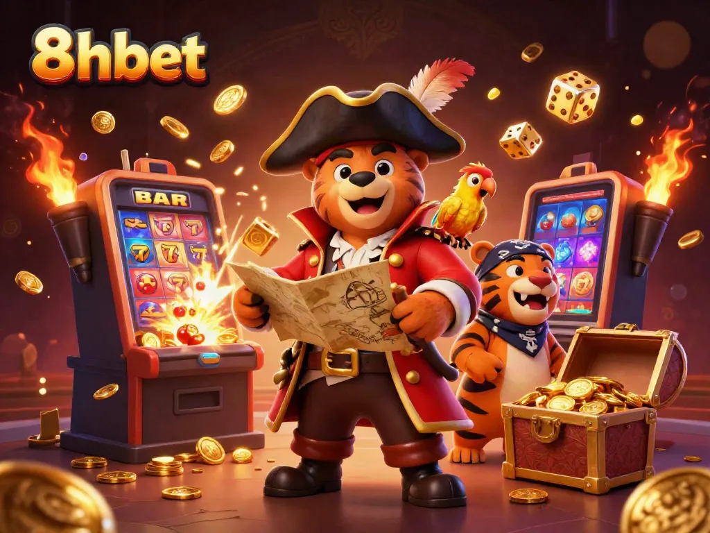 Spin to win at 8xbet with vibrant casino-themed 3D illustration showcasing adventure.