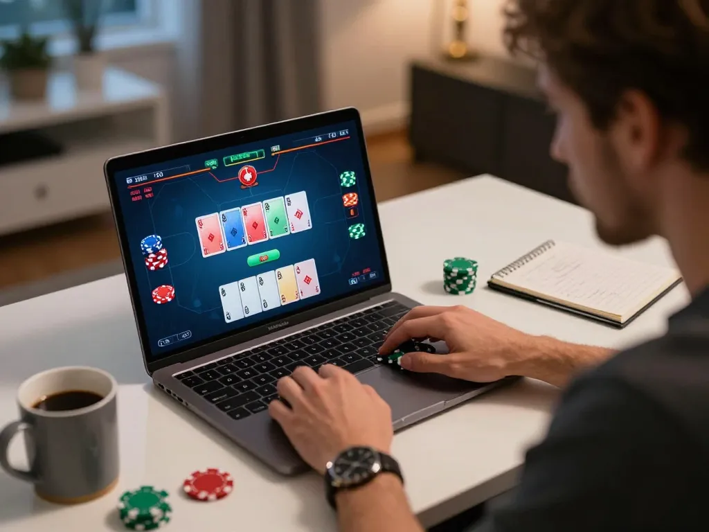 Player strategizing in an online poker game at 11win, showcasing a lively, interactive atmosphere.