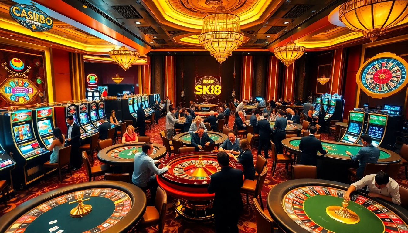 Experience the luxury of SKY88 casino with colorful tables, vibrant chips, and thrilling gameplay.
