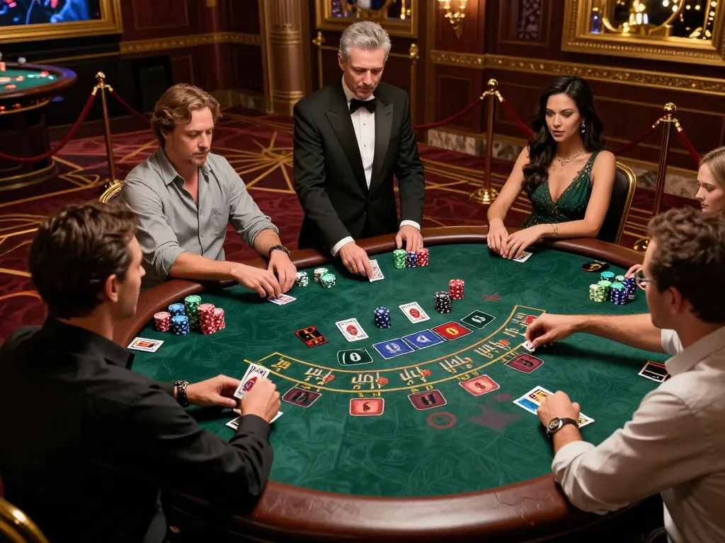 Players engaging in intense blackjack gameplay at a high-end casino table, showcasing GG888's elite gambling environment.