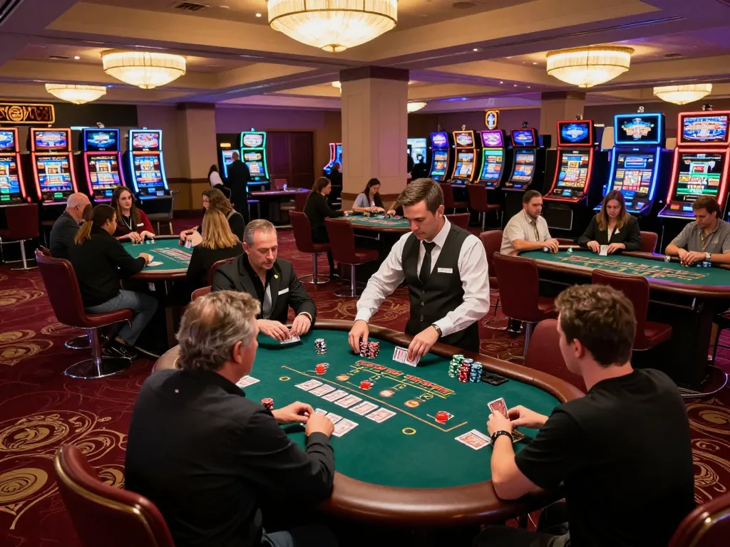 Experience the thrilling gameplay at nhà cái uy tín SC88 with players focused on blackjack tables, showcasing excitement and strategy.