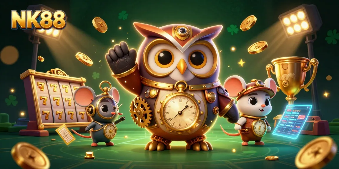 Experience thrilling slots and games at NK88, featuring vibrant characters and dynamic casino elements.