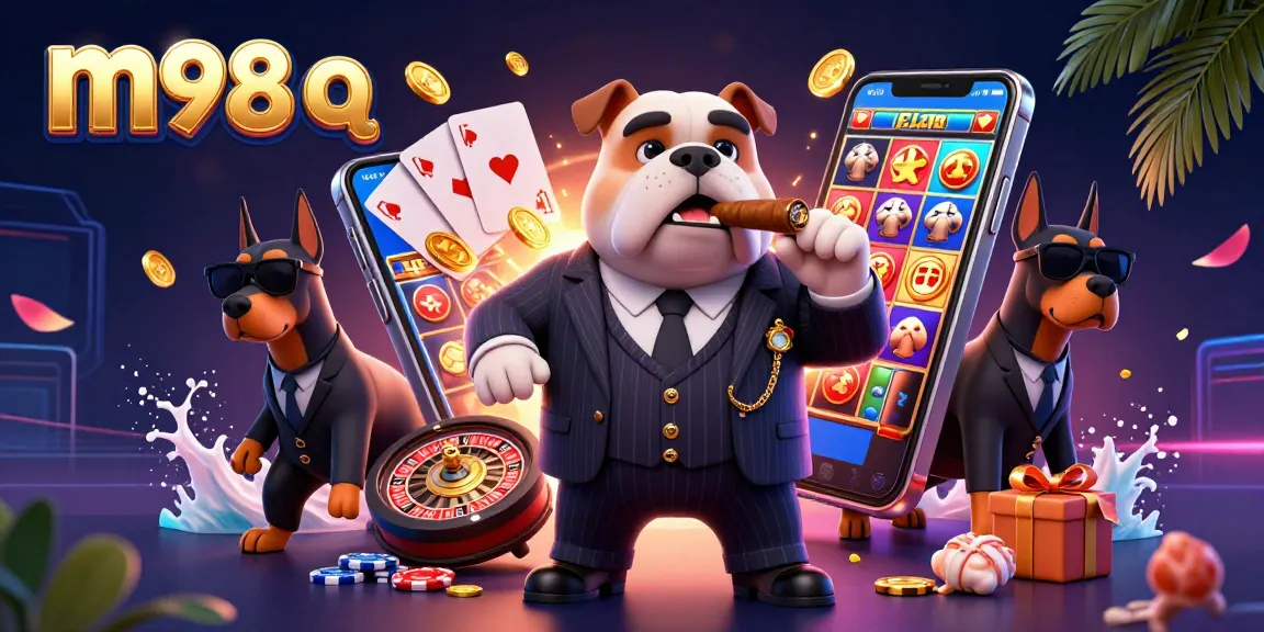 Engage in exciting gaming moments at m98 q with a lively illustration of casino action.