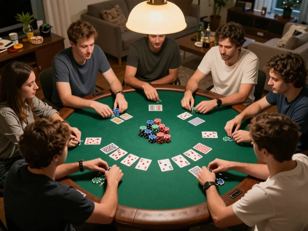 Players strategizing their poker gameplay at home, enhancing the CM88 gaming experience with friends.