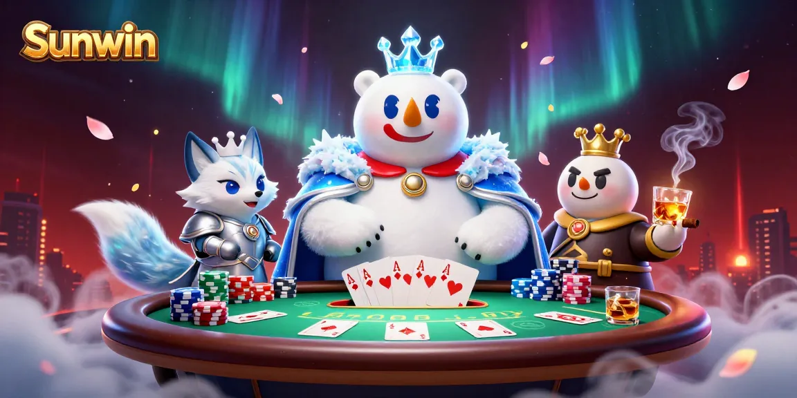 Engage with Sunwin while enjoying a thrilling poker scene featuring an ice king and snow fox.