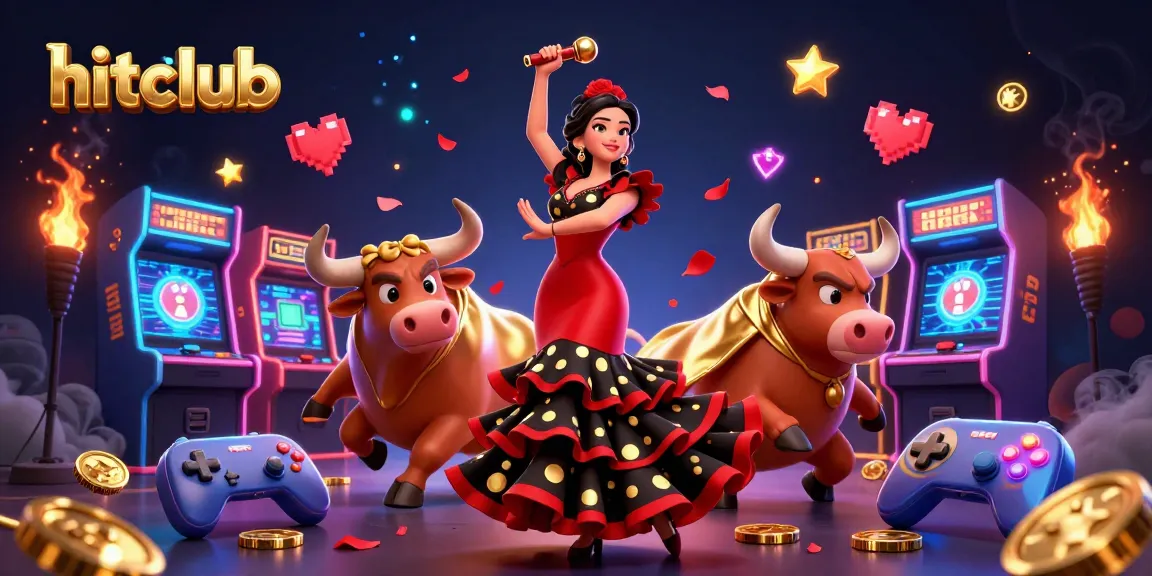Hitclub showcases an exciting game scene with a flamenco dancer and a fighting bull for top-tier gaming.
