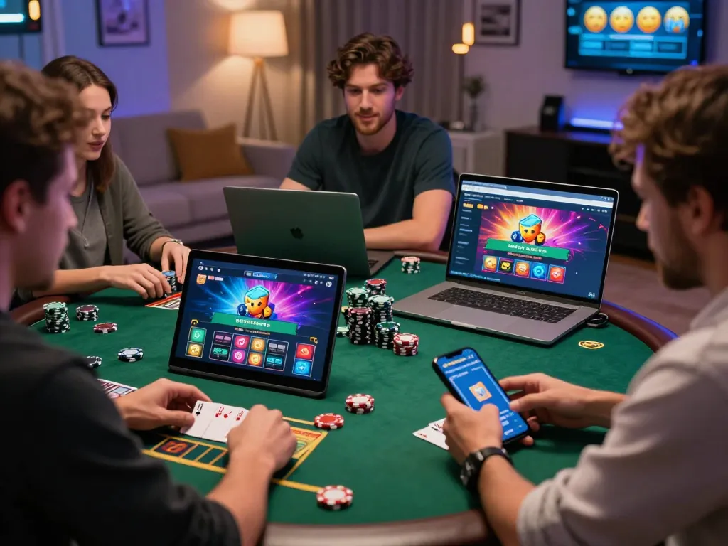 Engaged players enjoying games at https://rikbet.in.net/ with vibrant casino graphics and cozy environment.