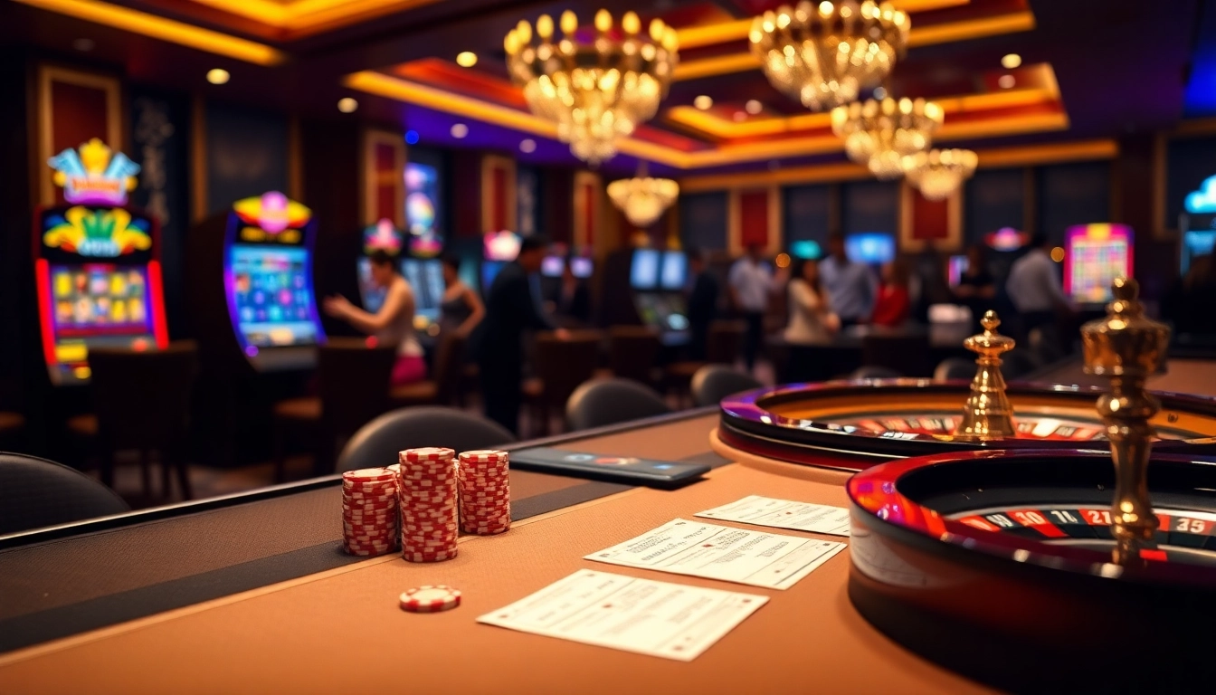 Players enjoying casino excitement at Nhà Cái 68VIP, featuring roulette and poker tables.