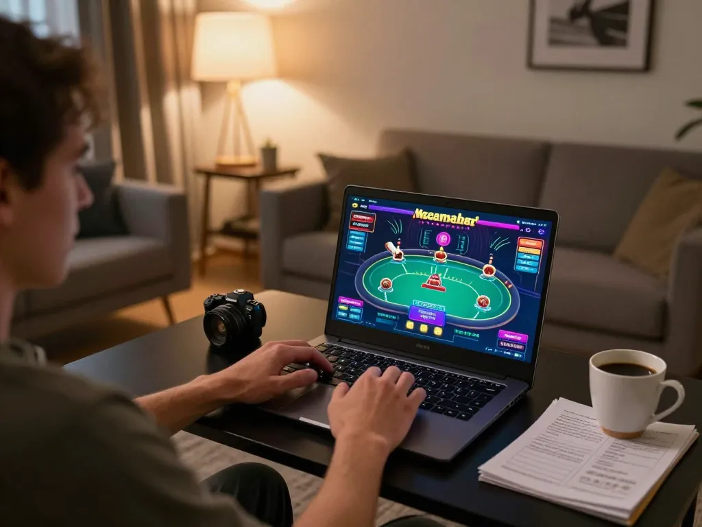 Engaging in online gaming at home with Nhà Cái RR88 displayed on the laptop screen