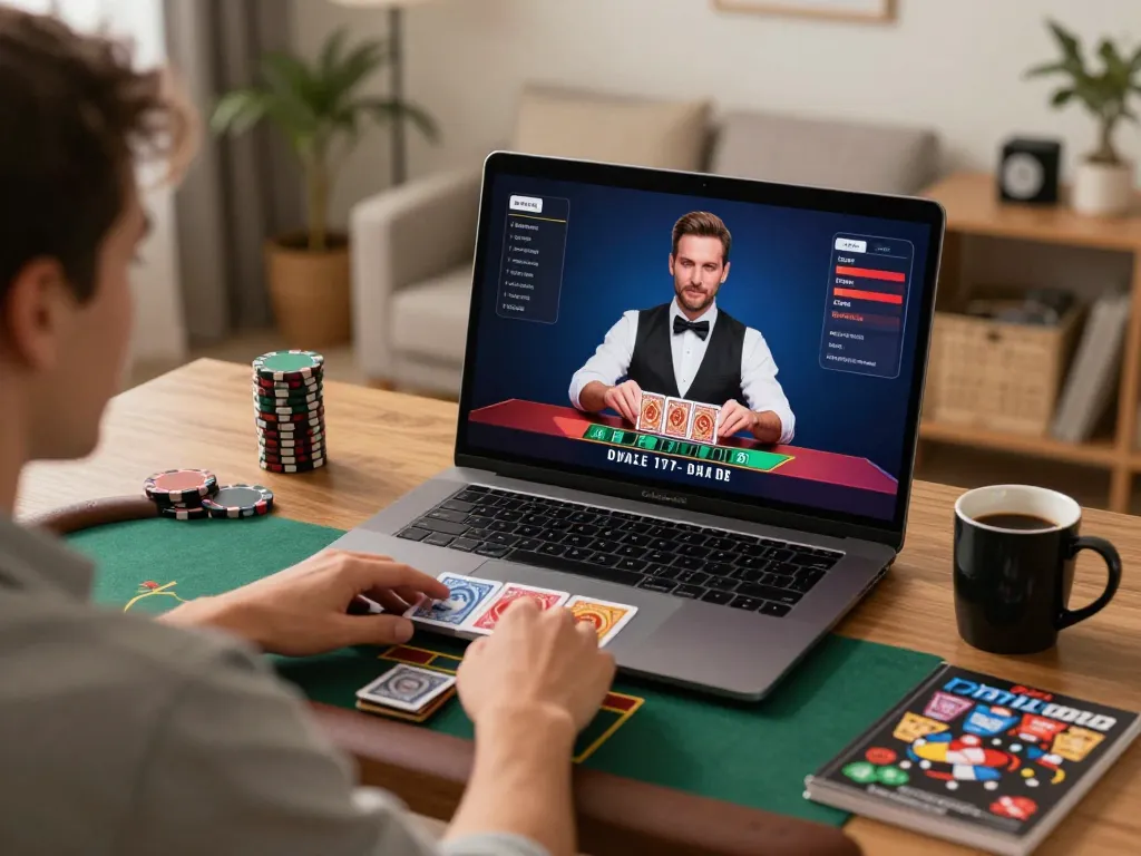 Engaging online gaming scene at PH33 featuring live dealer blackjack and strategic tools for responsible gambling.