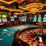 Kuwin 789 poker table game with vibrant chips and a spinning roulette wheel in a luxurious casino.