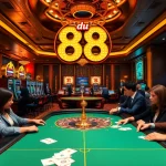 Experience the excitement of du 88 in a vibrant casino scene with players at tables.