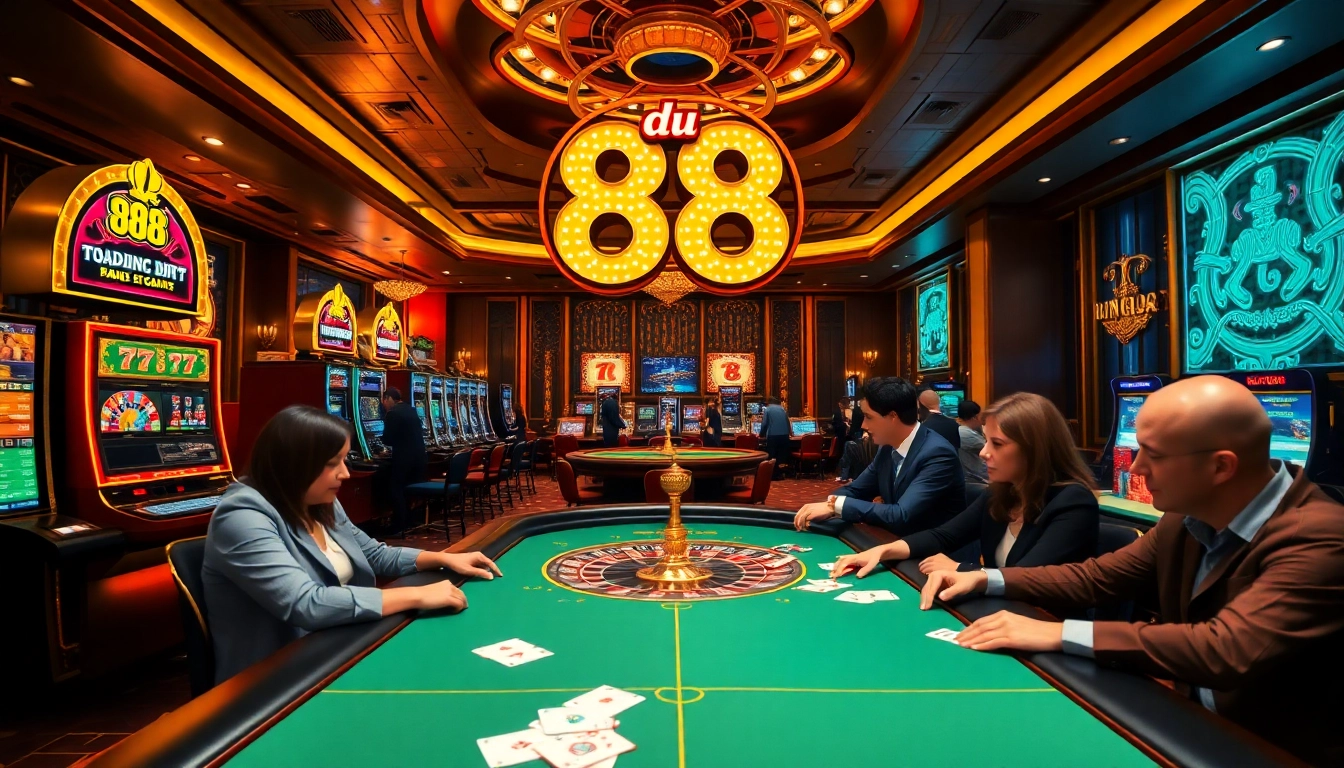 Experience the excitement of du 88 in a vibrant casino scene with players at tables.