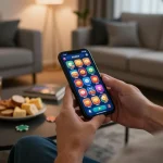 Mobile gaming experience with aa888 casino app highlighting user engagement and comfort at home