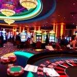 Players enjoying engaging games at https://okfun.jpn.com/ with vibrant slots and poker tables, showcasing excitement.