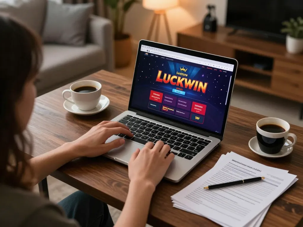 Engage with link luckywin while playing strategically on a laptop in a cozy home setup.
