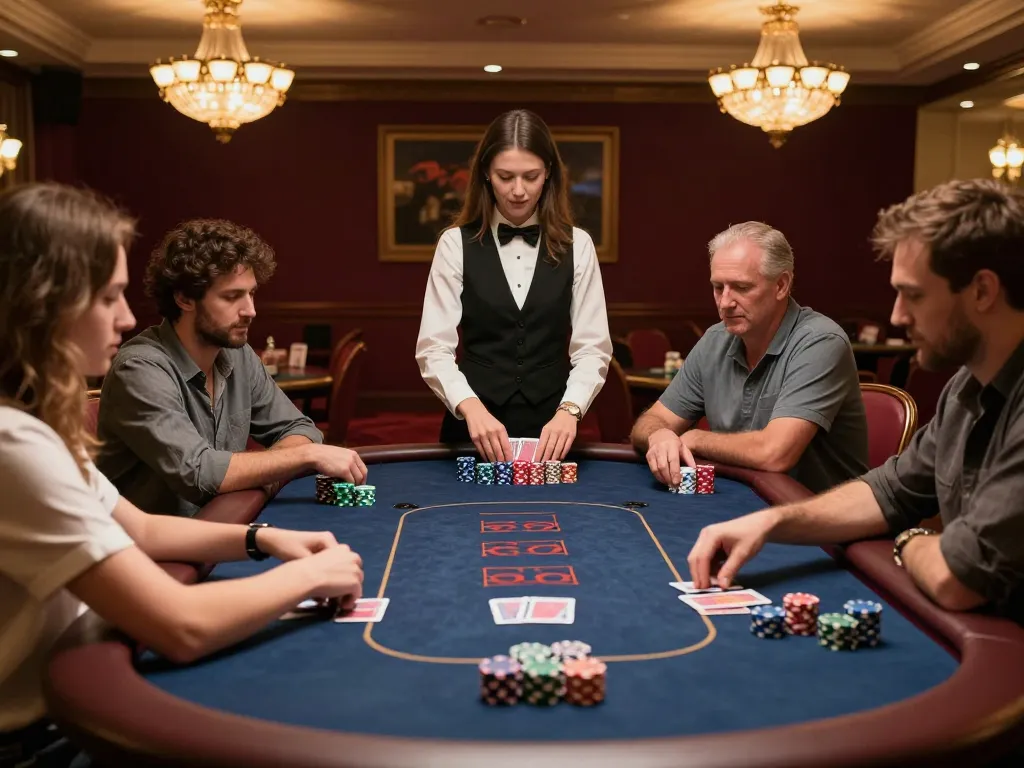Players enjoying high-stakes games at rik vip casino poker table, intense competition and strategy evident
