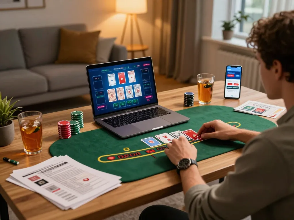 Experience the excitement of online blackjack with 789win in a cozy home office setup.
