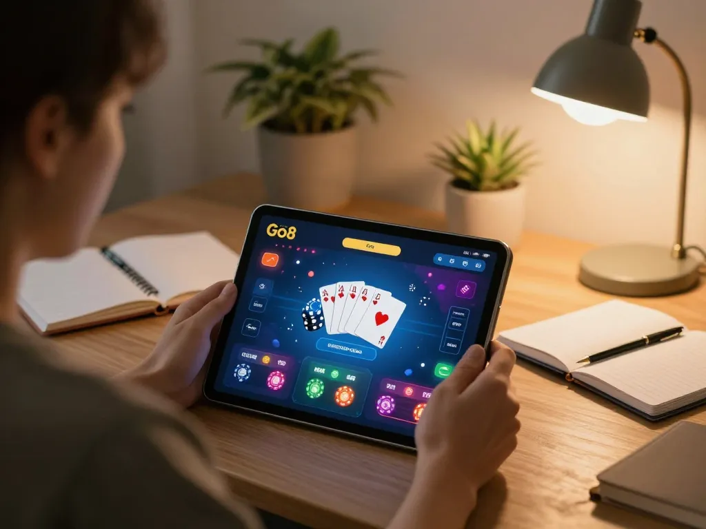 Engaging in go8 đăng nhập to access thrilling online poker on a cozy tablet setup.
