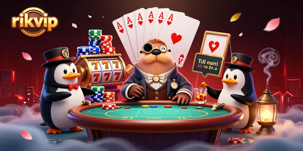 Engage in thrilling casino action at rikvip with a dynamic poker game featuring whimsical characters.