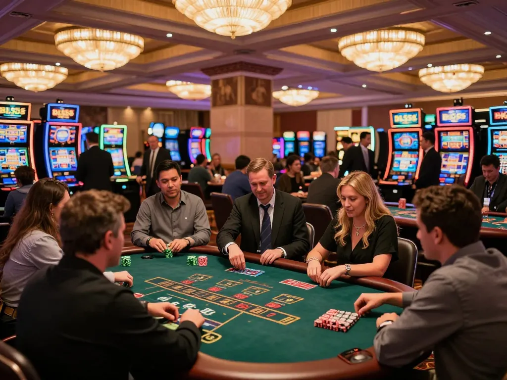 Players engage in blackjack at a lively BL555 casino, showcasing gaming excitement and atmosphere.