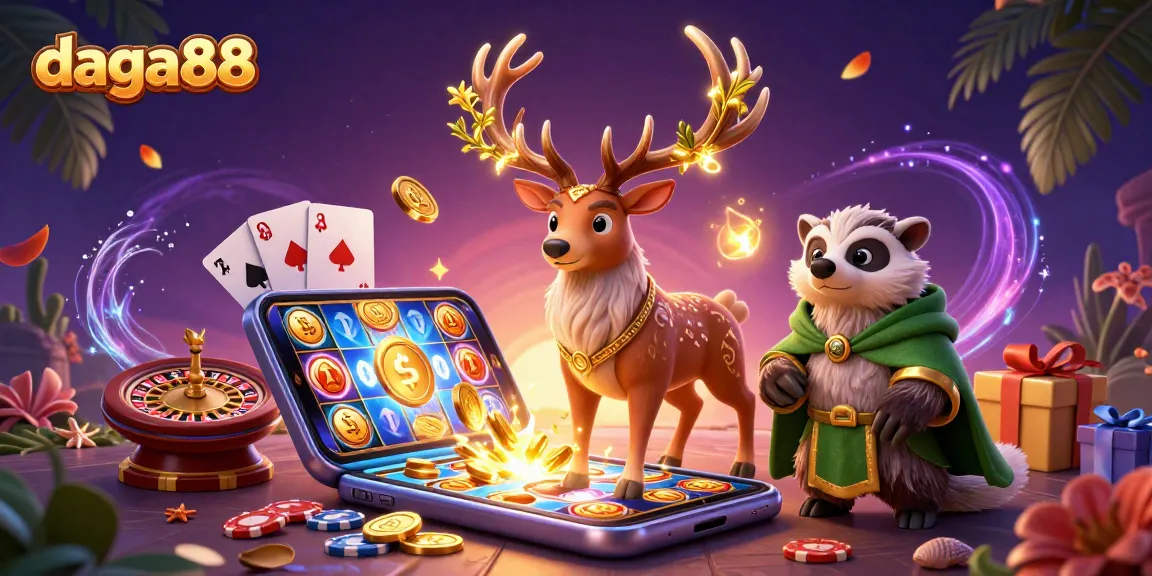 Daga88 offers an exciting gaming experience, showcasing vibrant slot games, immersive characters, and dynamic casino elements.