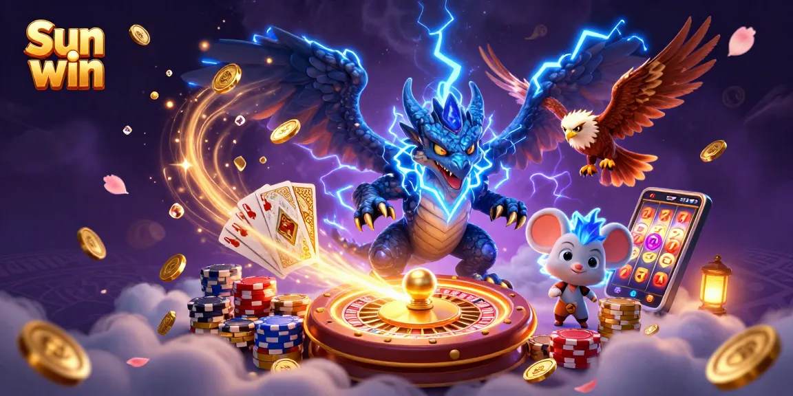 Experience thrilling wins with Sun win's exciting games, featuring dynamic casino characters and vibrant elements.