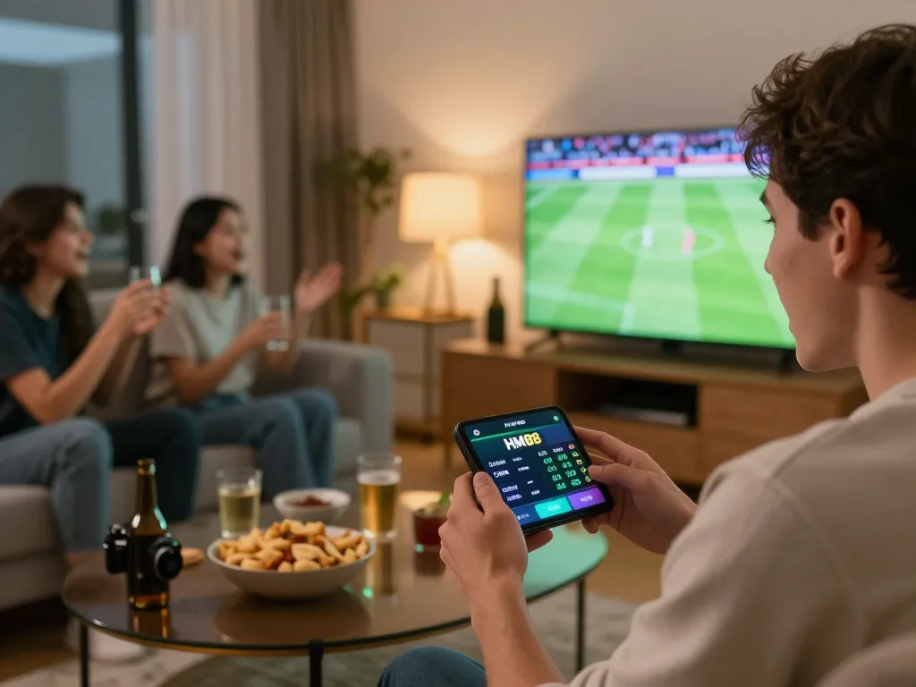 HM88 lừa đảo highlighted in a dynamic sports betting scene, showcasing excitement during live betting.