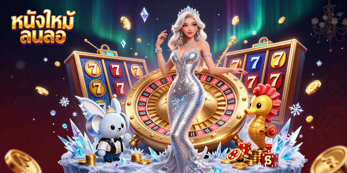 Experience thrilling gambling with หนังใหม่ชนโรง featuring a glamorous woman by a roulette wheel.